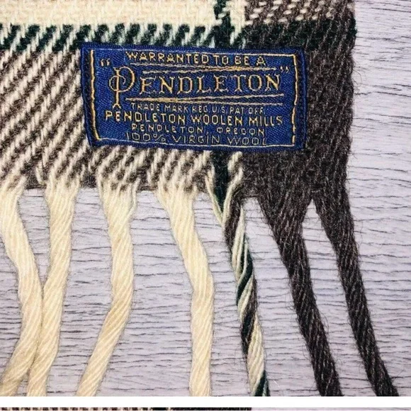 Vintage Pendleton Throw Wool Blanket Plaid With Fringes Brown 70 X 53